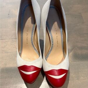 Charlotte Olympia Red and White Lip Detail Heels